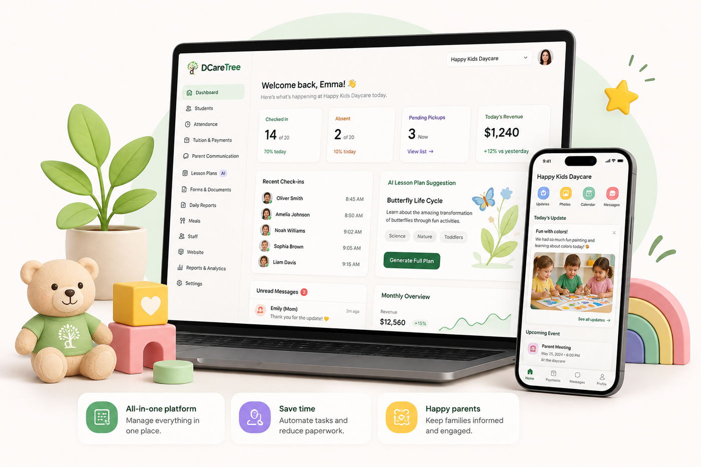 DCareTree dashboard on laptop and mobile